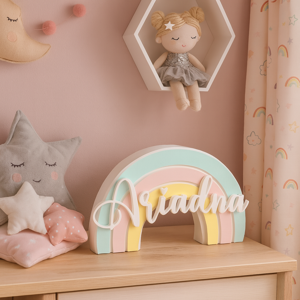 Arcoíris Infantil nombre Personalizado en Impresión 3D, Nombre Ariadna regalo personalizado original infantil