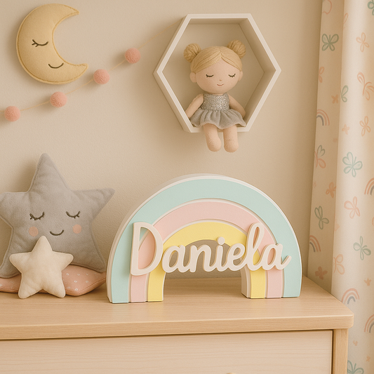 Arcoíris Infantil nombre Personalizado Daniela en Impresión 3D | Decoración Única colores pasteles