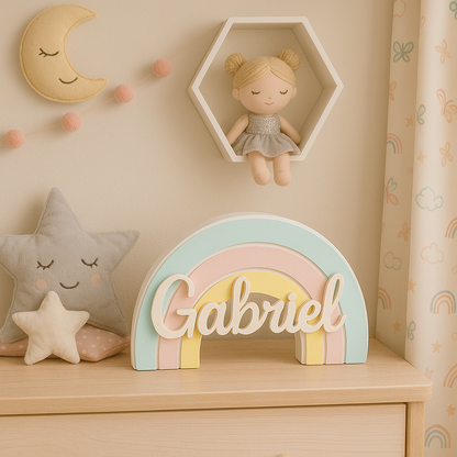Arcoíris Infantil nombre Personalizado Gabriel en Impresión 3D Decoración Única colores pasteles, regalo para bebes recien nacidos