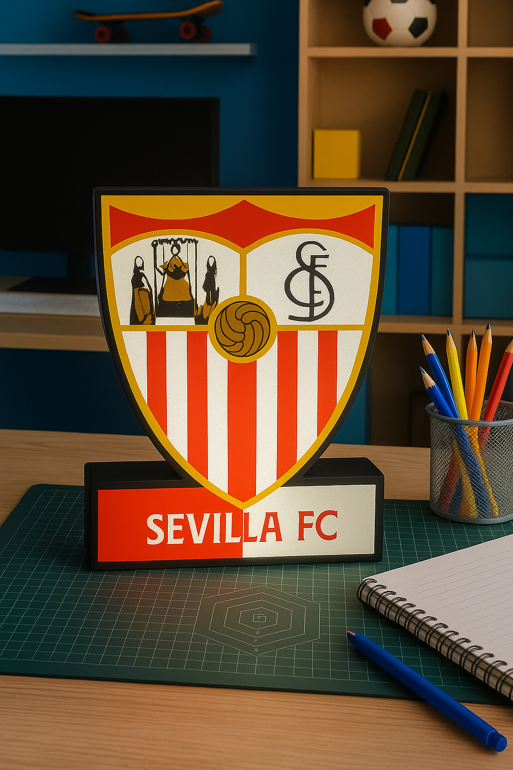 Lámpara LED personalizada escudo del Sevilla fútbol Impresión en 3D tamaño de 24 cm