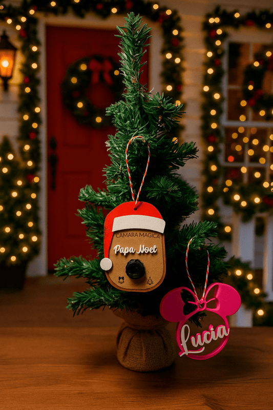 🎅 Cámara Mágica de Papá Noel – Adorno de Navidad personalizado en madera y 3D - Impresión y Regalos 3D