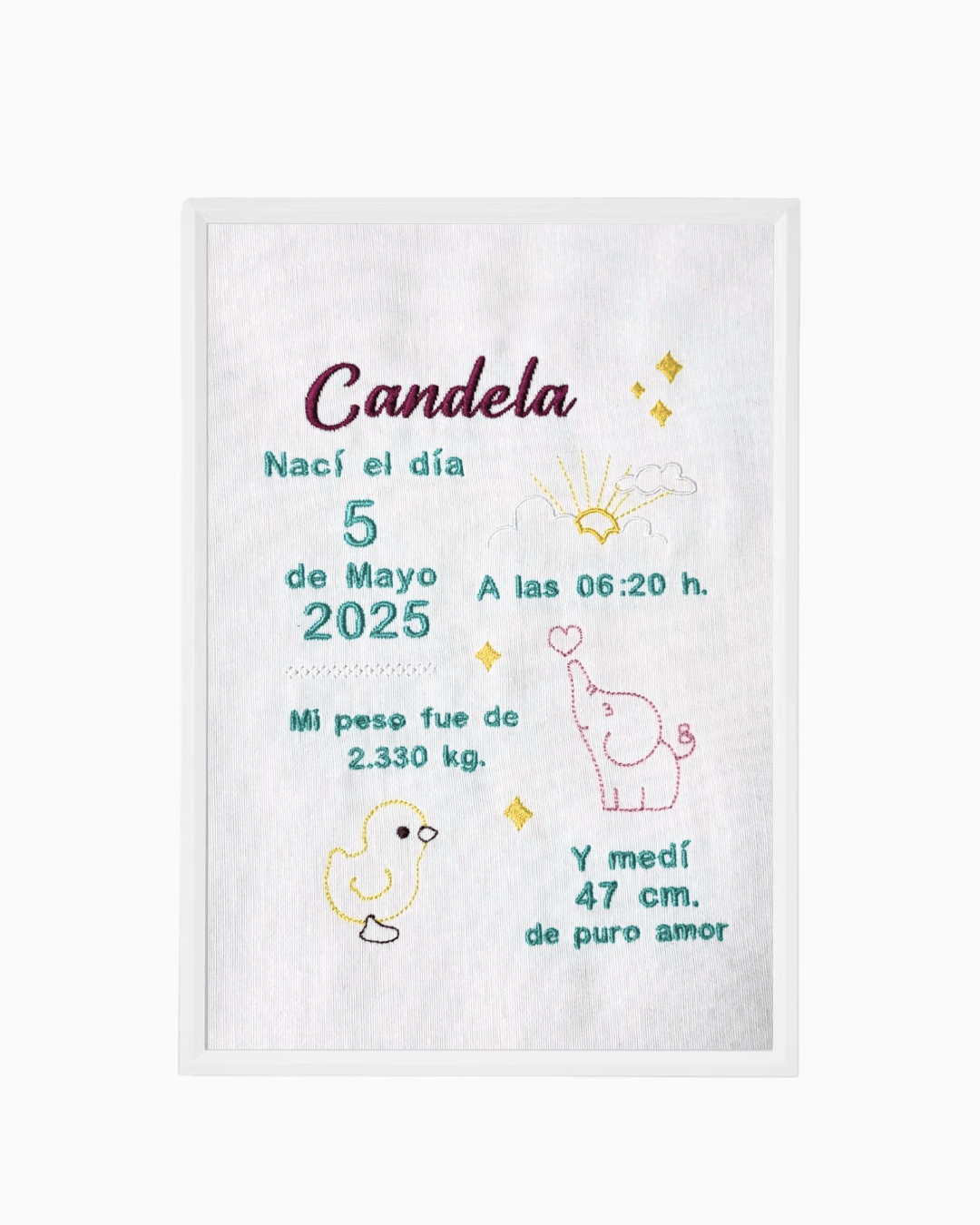 Cuadro Natalicio Bordado Personalizado – Datos del Bebé