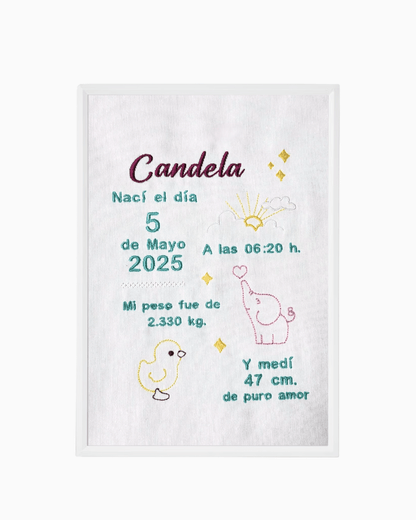 Cuadro Natalicio Bordado Personalizado – Datos del Bebé