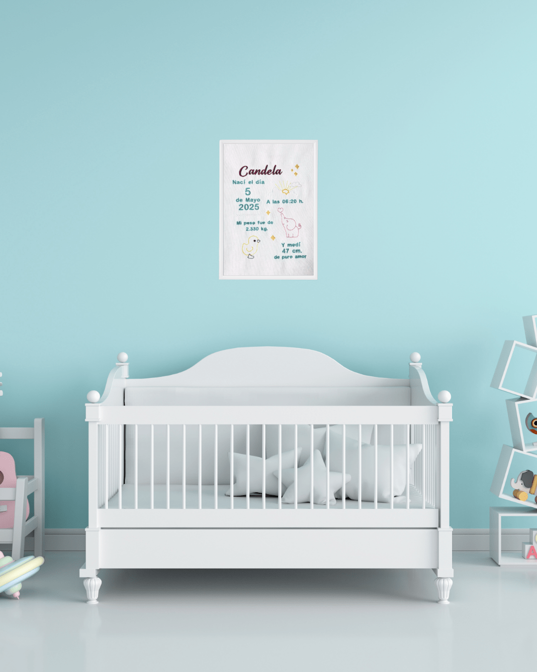 Cuadro Natalicio Bordado Personalizado – Datos del Bebé