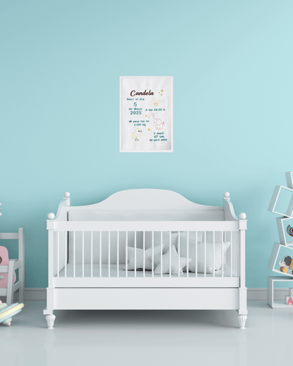 Cuadro Natalicio Bordado Personalizado – Datos del Bebé