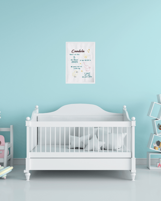 Cuadro Natalicio Bordado Personalizado – Datos del Bebé