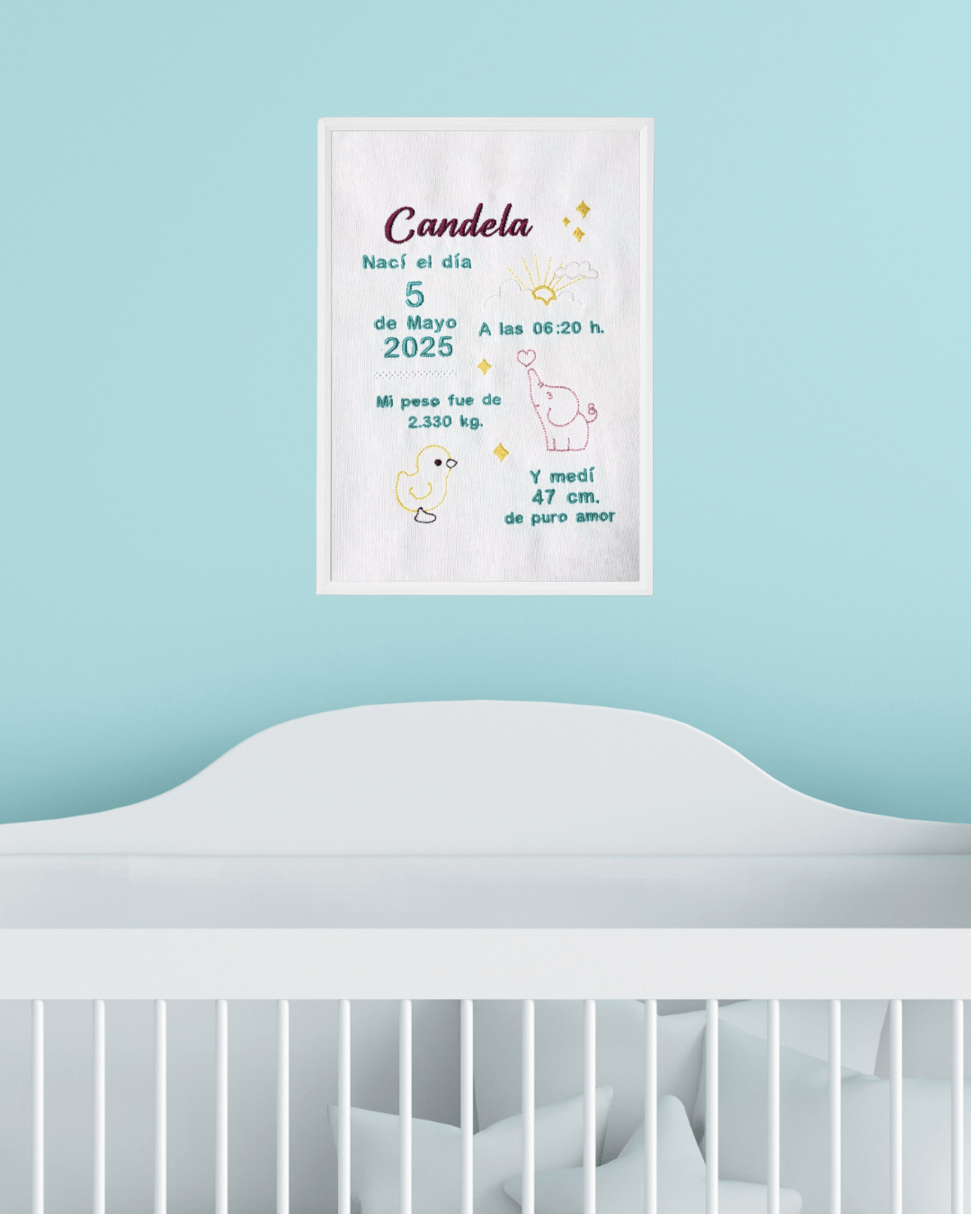 Cuadro Natalicio Bordado Personalizado – Datos del Bebé