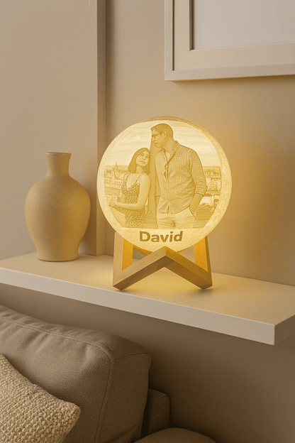 Lámpara Luna 3D Personalizada con Foto Grabada - Impresión y Regalos 3D