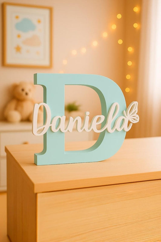 Letrero Inicial + Nombre Personalizado 3D | 24cm Decoración - Impresión y Regalos 3D