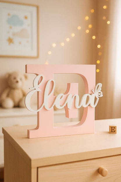 Letrero Inicial + Nombre Personalizado 3D | 24cm Decoración - Impresión y Regalos 3D