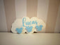 Percha pared infantil nube color azul con nombre personalizado en relieve y colgadores de forma ratón para habitación niño Lucas
