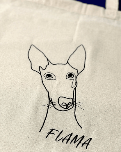 Totebag personalizada con el bordado lineal de tu mascota y nombre
