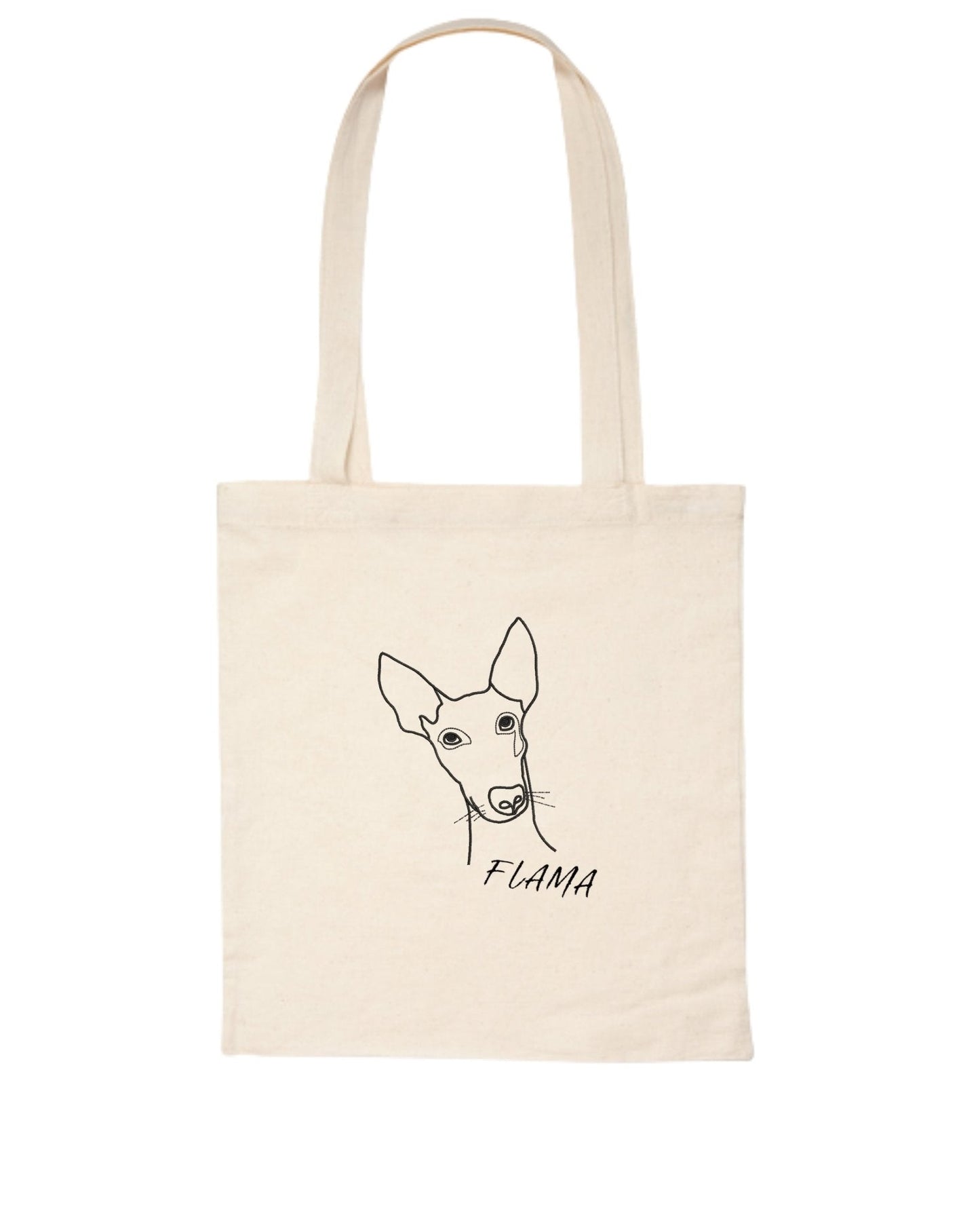 Totebag personalizada con el bordado lineal de tu mascota y nombre