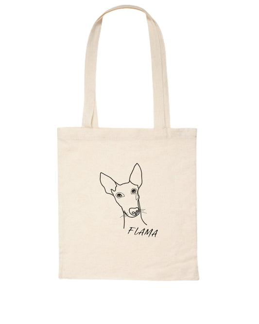 Totebag personalizada con el bordado lineal de tu mascota y nombre